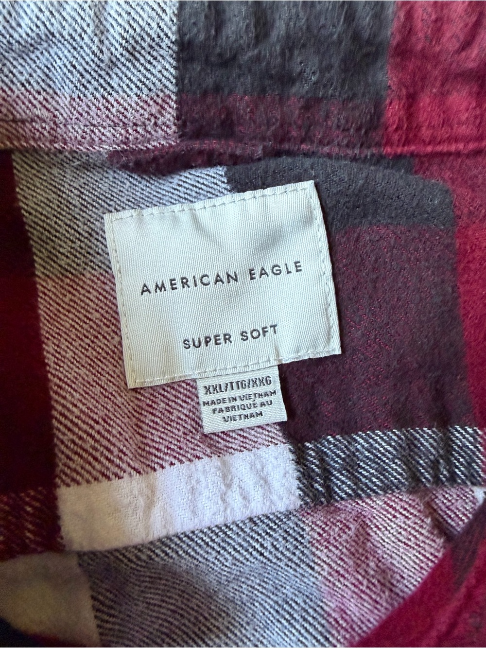 American Eagle Super Soft Plaid Shirt Red White Mens XXL Button Down Flannel - Picture 3 of 9